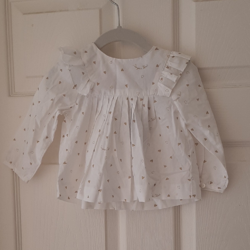 Jacadi White and Gold Heart Blouse